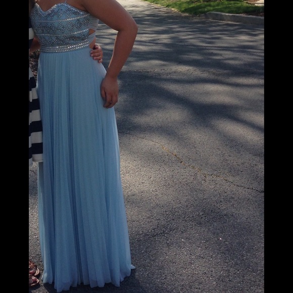 Baby blue with crystals prom dress