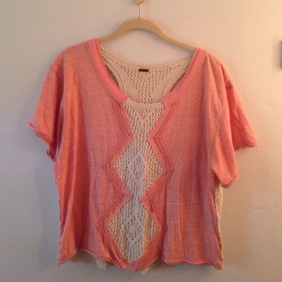 Free People crochet detail tee shirt