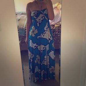 TBags Los Angeles Blue Print Maxi Dress