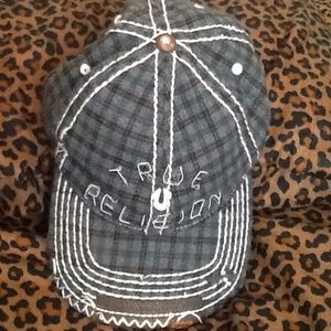 True religion blue, brown and white hat