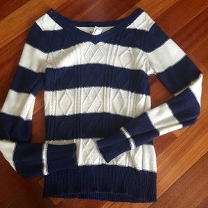 White and Navy Striped Sweater