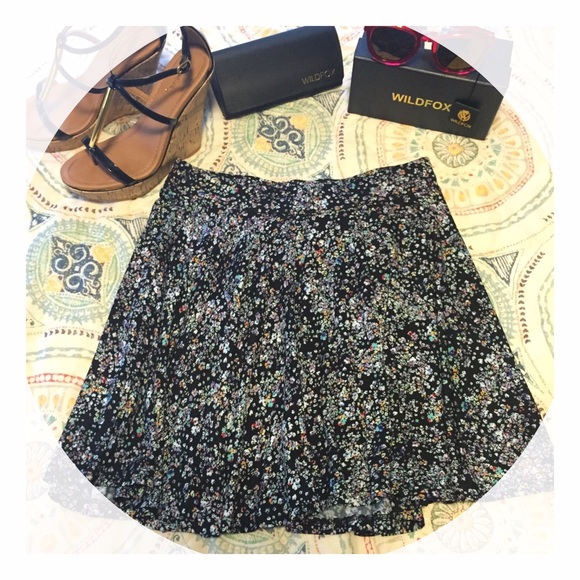 Black floral skater skirt