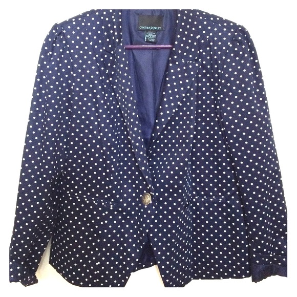 Blue blazer with white polka dots