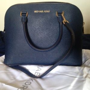 Michael Kors LG Dome Satchel in navy blue color.
