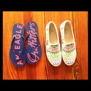 American Eagle slip on canvas shoes and flip flops