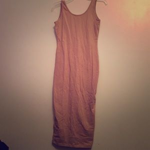 Taupe Backless Midi Body Con Dress