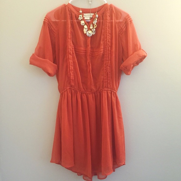 Silky Orange Peasant Dress
