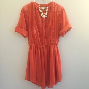 Silky Orange Peasant Dress