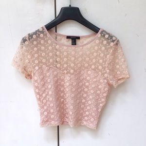 Blush Sheer Shoulder Crop Top