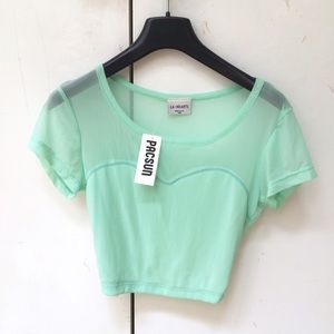 Mint Green LA: Hearts Crop Top