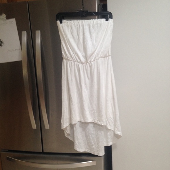 Express High-Low Strapless Dress in White