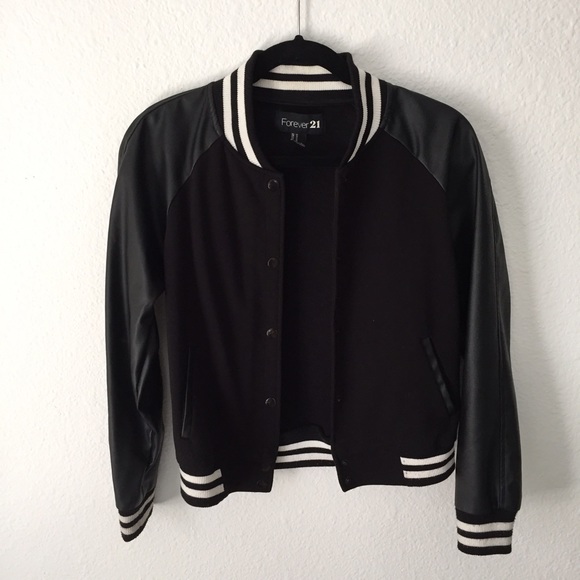 Leather varsity bomber jacket