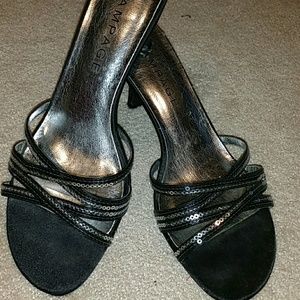 Black & Silver Kitten Heels