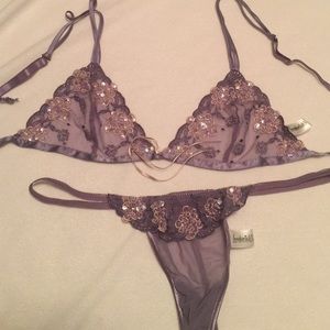 Purple lace bra and panty set