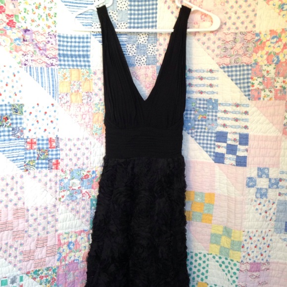 Aidan Mattox Ruched Floral Black Gown
