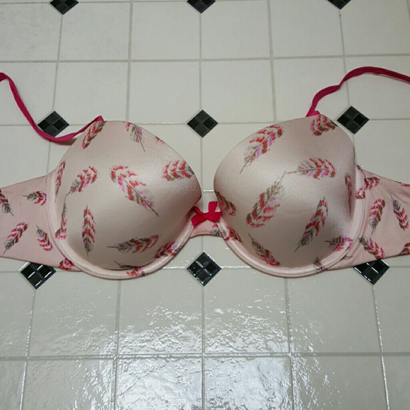 Aerie 34D Ella pink with feather pattern bra