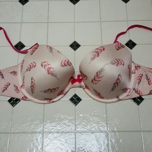 Aerie 34D Ella pink with feather pattern bra