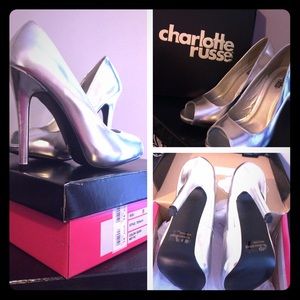 Charlotte Russe Silver Peep-toe Pumps-size 8 NIB!