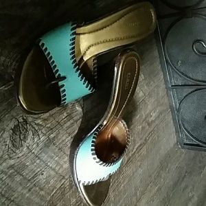 Turqouise leather wedges