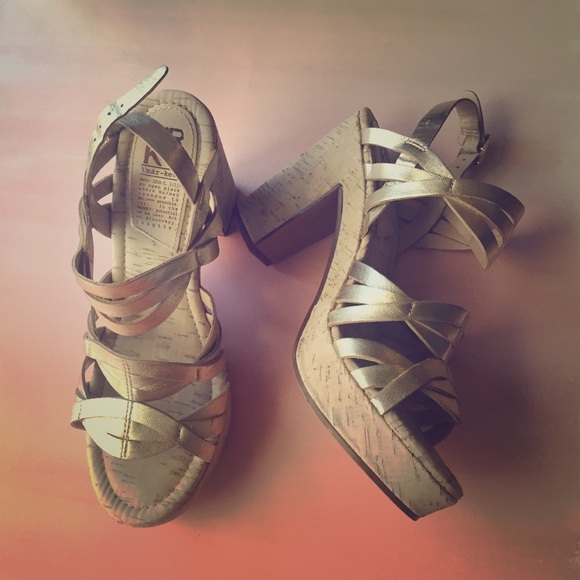 Light gold and white cork heel sandals