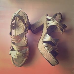 Light gold and white cork heel sandals