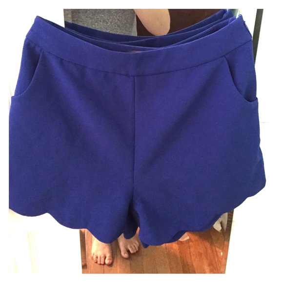 Cobalt Blue Scallop Edge High Waisted Shorts