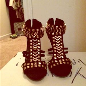Black and gold heels