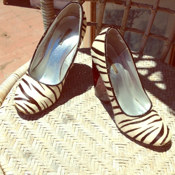 MICHAEL ANTONIO ZEBRA PONYHAIR WEDGE HEELS