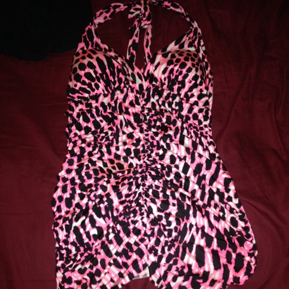 Pink cheetah print halter dress