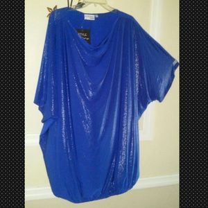 Shimmery blue stretch loose fitting tunic top