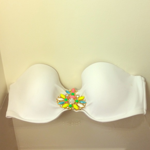 Victoria's Secret White Jeweled Bandeau Bikini Top