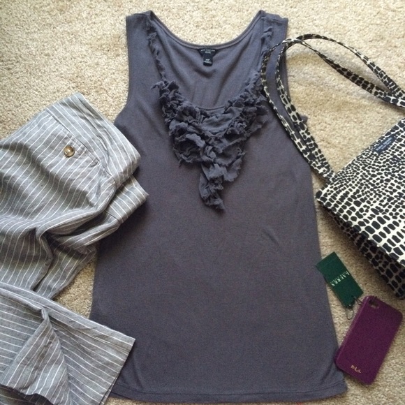 Ann Taylor Tops - Ann Taylor Petite Grey Ruffle Tank