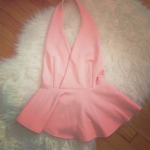 Baby Pink Scuba Peplum Halter Top- Brand New!
