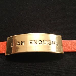 I AM ENOUGH Leather Statement Bracelet gold color