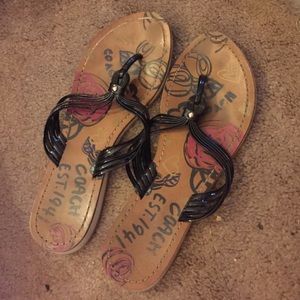 Black patent leather Coach flip-flops