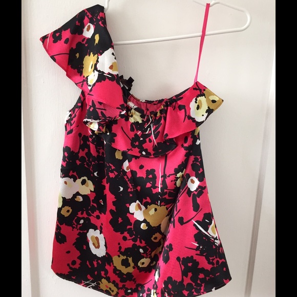 Limited one shoulder red/black/gold top