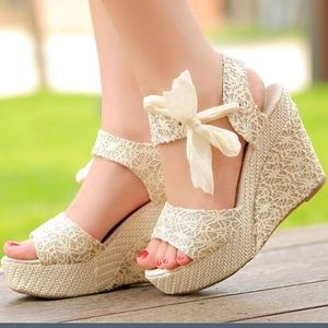 High heel wedge bowknot ankle shoes