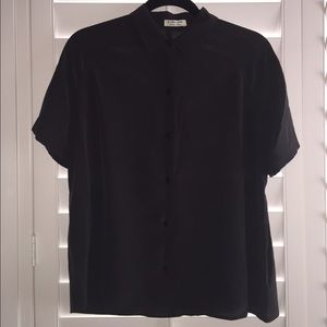 Everlane Black Short Sleeve Silk Blouse