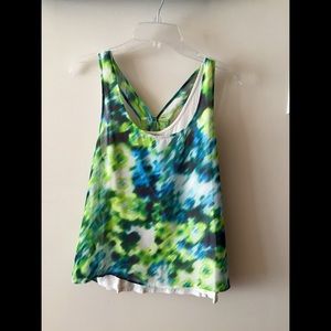 Blue/green/cream chiffon & cotton tank top