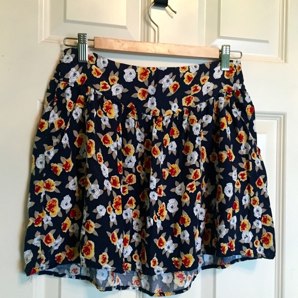 Navy blue skirt with rose print