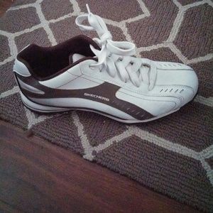 Mens White and Brown Sketchers Size 9.5