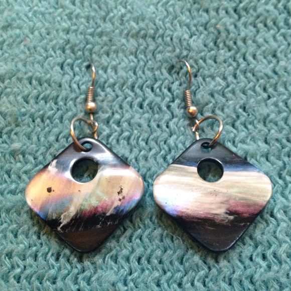 Iridescent Opal and Black Diamond earrings