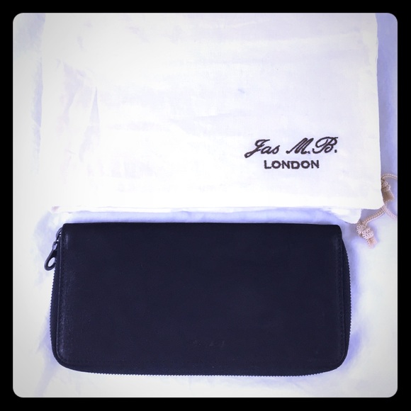 Jas M.B. London Black Leather Large Travel Wallet
