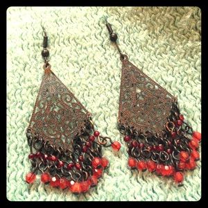 Black Metal & Red Bead earrings