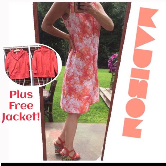 Beautiful Madison Floral Coral Linen Sheath Dress