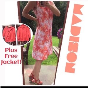 Beautiful Madison Floral Coral Linen Sheath Dress