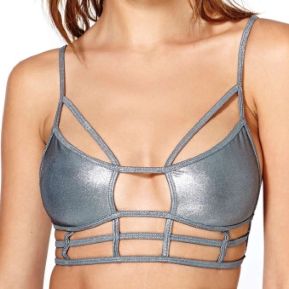 Nasty Gal Silver Caged Bikini Top