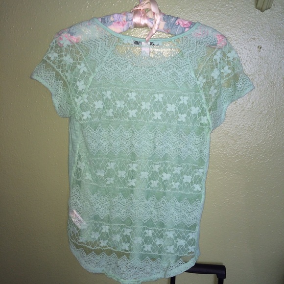 Forever 21 Turquoise Lacey Shirt - Picture 2 of 4