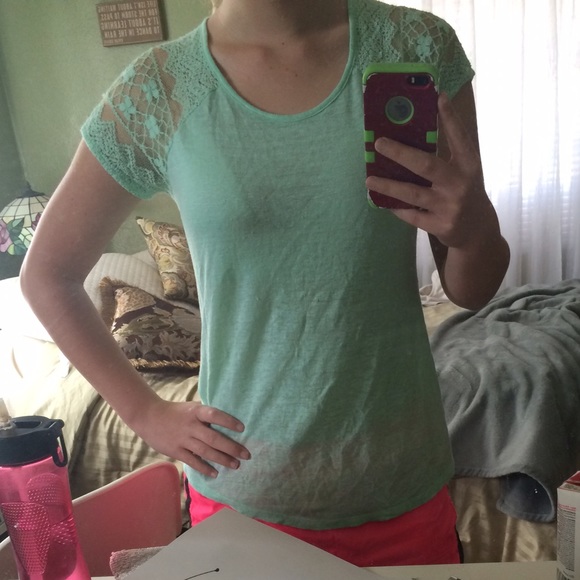 Forever 21 Turquoise Lacey Shirt - Picture 4 of 4