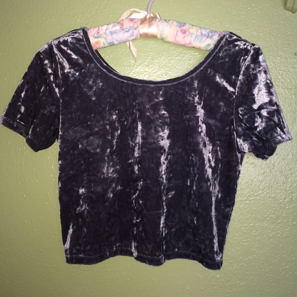 Forever 21 Shiny Grey Velvet Crop Top - Picture 2 of 3